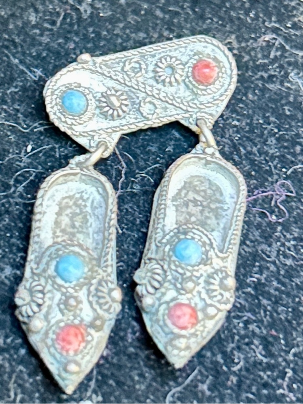 Antique Vintage Deco 900 Sterling Silver Turquoise, Shoe Pin Brooch 4.2 g - Picture 4 of 4